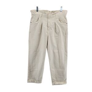 Lanca Perfume Paper Bag Wide Leg Pleated Cropped Jeans SZ 42 Off White 34" Waist